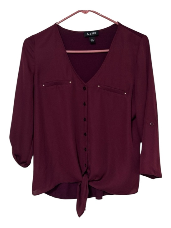 A. Byer Tops - A. Byer Burgundy Front Tie Button Up Blouse Size M